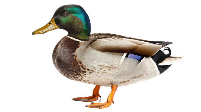 Colourful mallard duck isolated on transparent and white background.PNG image