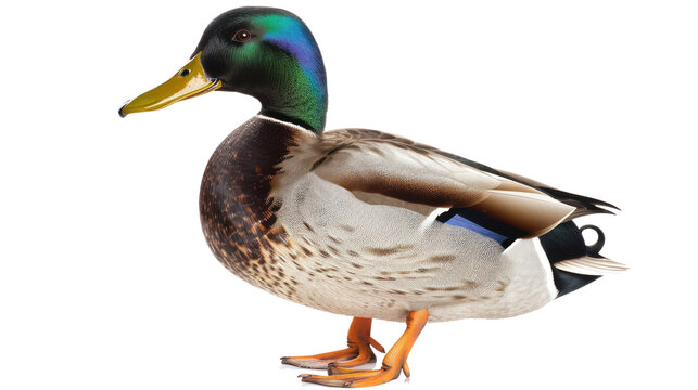 Colourful mallard duck isolated on transparent and white background.PNG image