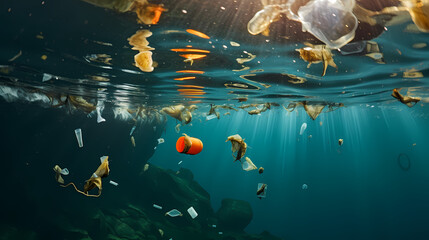 Fototapeta na wymiar Plastic pollution in oceans, Plastic waste and pollution in oceans and rivers