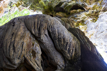 Tham Sam Rock Art ancient cave in Phang-nga, tourist place in Thailand