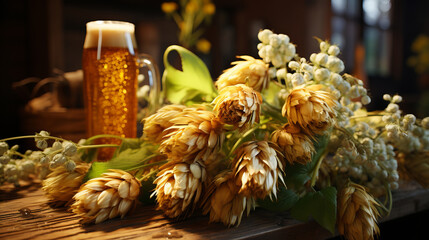Beer Ingredients: Close-ups of hops for brewing beer.