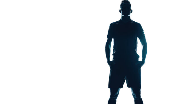 silhouette soccer player man standing isolated on transparent and white background.PNG image