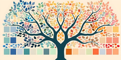 Vibrant Family Tree Layout with Empty Cells on a Light Background. Concept Family Portraits, Creative Design, Light Background, Vibrant Layout, Empty Cells