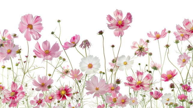 Pink cosmos flowers isolated on transparent and white background.PNG image