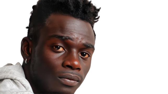 African American looking at camera isolated on transparent background,PNG image.