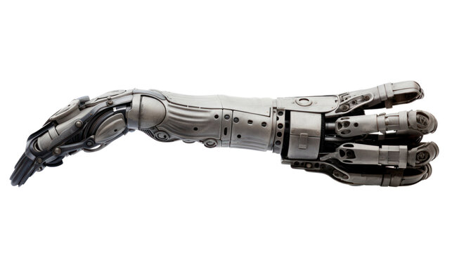 Robot's hand isolated on transparent and white background.PNG image