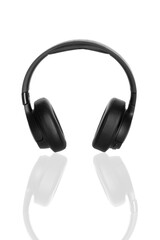 Wireless Bluetooth Headphones over white background with reflection.