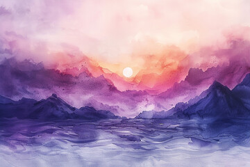 Soft watercolor washes blending into tranquil abstract landscape with space. 