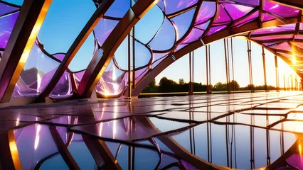 Fototapete Helix-Brücke Sunset at the modern building in the city center. Abstract background