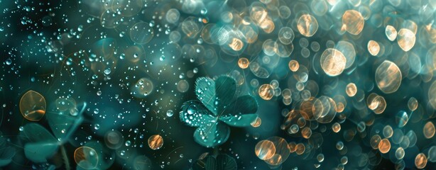 Shimmering Dew on Shamrock Leaves - Essence of Spring's Luck Generative AI - obrazy, fototapety, plakaty