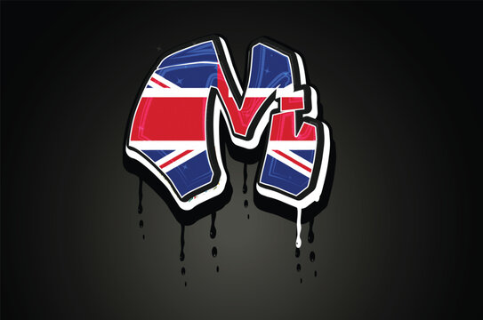 England Flag M Hand Lettering Graffiti Alphabet Vector Template