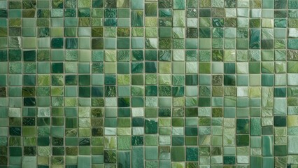 Green ceramic tile wall texture background. Abstract mosaic ceramic tile wall background