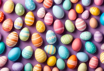 Fototapeta premium A charming depiction of a top view of Easter eggs in various shades and patterns