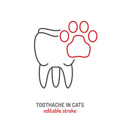 Toothache in cats and dogs. Linear icon, pictogram, symbol. Dental pain. - 742508101