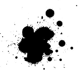 black ink color dropped splash splatter on white background