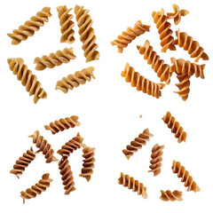 Set of whole wheat pasta on transparent background