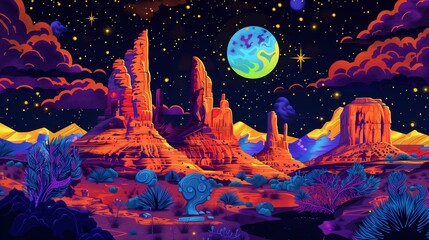 Starry desert landscape with towering rocks, ideal for adventure and creativity