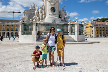 Happy people, visiting Lisbon during summer holiday, family with children