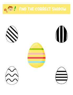 Find the correct shadow. Easter eggs. Teaching children.