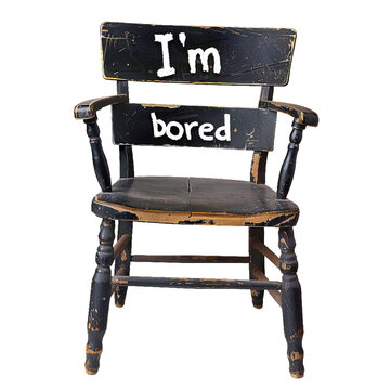 Im bored written on a chair, PNG image, no background