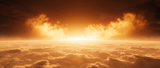 the sun shines brightly through the clouds in this view of a vast expanse of clouds in the foreground.
