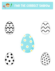 Find the correct shadow. Easter eggs. Teaching children