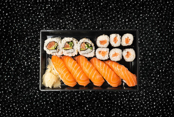 Top View Sushi Mockup, Sushi Rolls Template, Susi with Rice and Raw Fish Banner, Asian Food