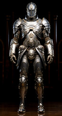 Majestic Full Plate Armor with Intricate Engravings, Medieval Elegance, created with Generative AI technology