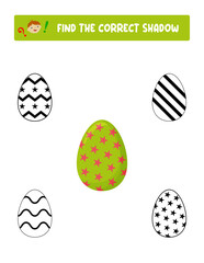 Find the correct shadow. Easter eggs. Teaching children