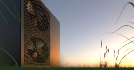 heat pump energy as a heater and alternative green energy - 3D Illustration - 742515798