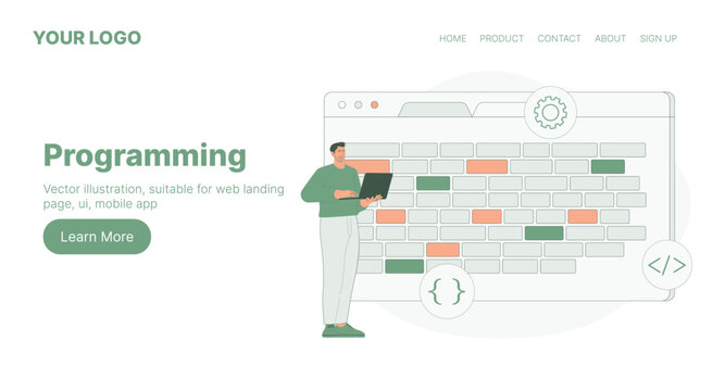 Programming. Web Landing Page Design. Flat Cartoon Vector Illustration. Vector illustration, suitable for web landing page, ui, mobile app.