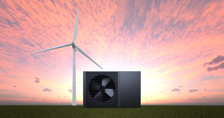 heat pump energy as a heater and alternative green energy - 3D Illustration
