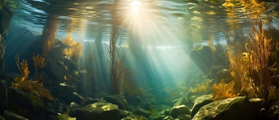 Enchanted Undersea Journey Through a Sunlit Kelp Forest - Generative AI