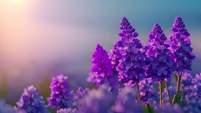 Large flower bed with multi-colored hyacinths, traditional Easter flowers, flower background, easter spring background. Close up macro photo, selective focus. Pink,purple blue flowers in spring 4k