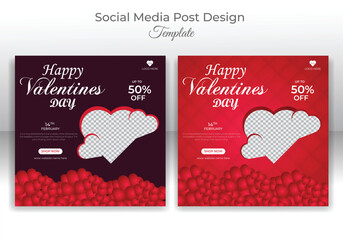 Vector set of valentines day heart shapes sale banner social media post design template