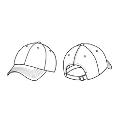 Sketch of baseball cap, tennis cap, and running hat vector illustration. Outline vector doodle illustration, front, and back view.