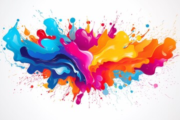 Vibrant Multicolor Paint Splashes on White Background, High-Resolution 3D Rendering