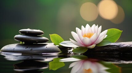 Obraz na płótnie Canvas Zen garden with massage stones and waterlily