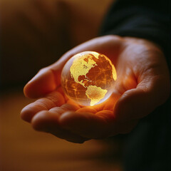 Close up of a hand holding a glowing globe global health initiatives
