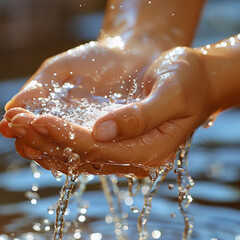 Fototapeta premium Close up of a hand washing under running water hygiene and health