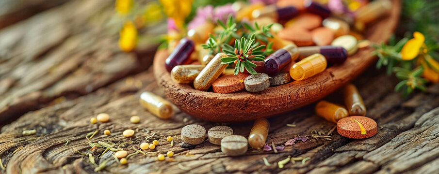 Medical herbs and pills alternative medicine and pharmaceuticals