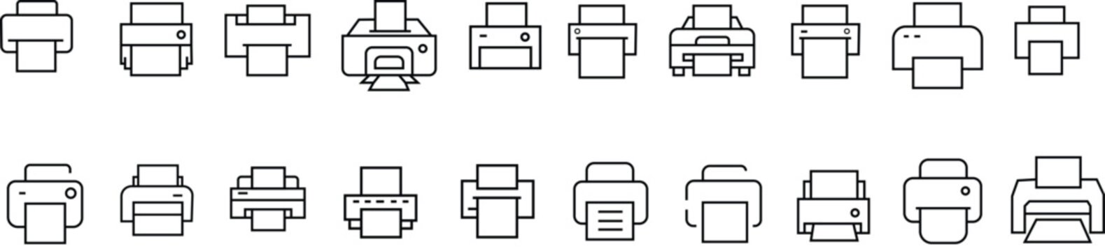 Large digital banner plotter printer icon set. Poster roll printing machine vector symbol.