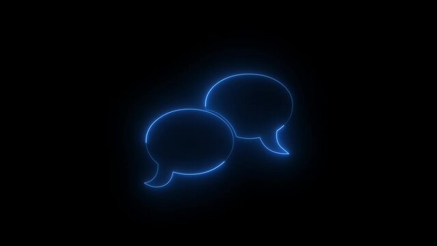 Neon glowing blue talking icon animation in black background