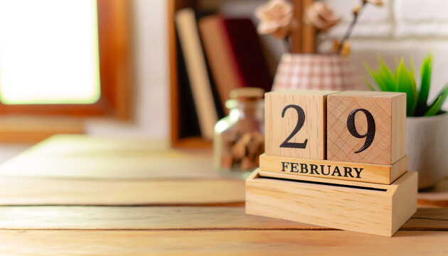 Timeless Leap Day - 29th February Wooden Calendar on Desk