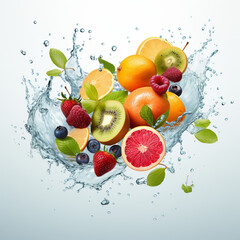 tropical fruits splash frozen in an abstract futuristic 3d texture isolated on a transparent background
