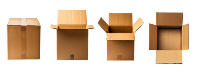 Set of cardboard boxes isolated on transparent background. Generative AI