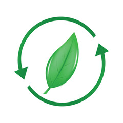 Reuse icon. Recycling. Leaf with an arrow in the shape of a circle. Vector illustration