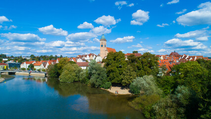scenic view of the city Nuertingen in Germany - obrazy, fototapety, plakaty