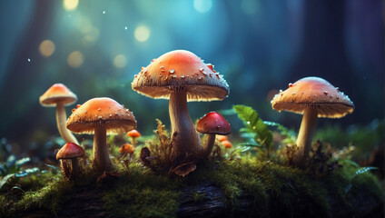 red mushroom in the forest - obrazy, fototapety, plakaty