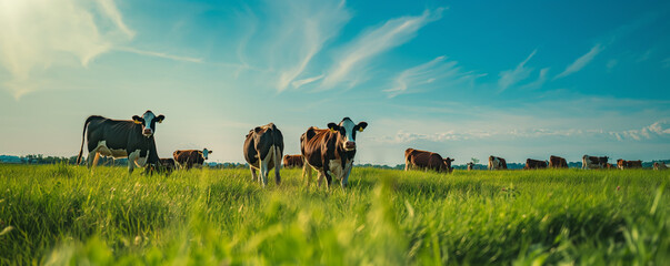 cows on a farm on a sunny day, banner